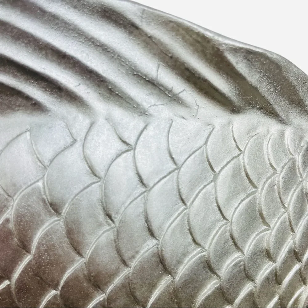 Large Silver Fantail Fish Resin Statue Jewel Rhinestone Eyes Sculpture Decor Art